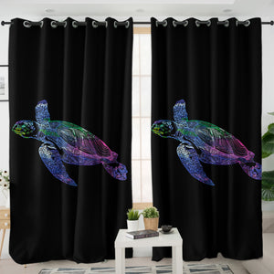 Colorful Purple Gradient Line Turtle Black Theme SWKL5486 - 2 Panel Curtains