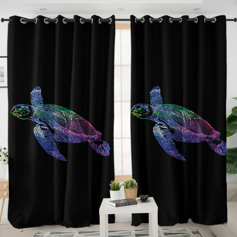 Image of Colorful Purple Gradient Line Turtle Black Theme SWKL5486 - 2 Panel Curtains