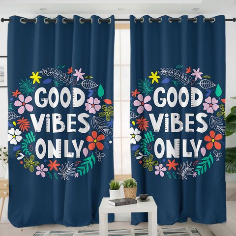 Image of Floral Good Vibes Only SWKL5489 - 2 Panel Curtains