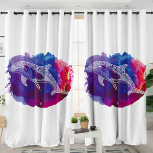 Purple Brush Oil Splatter White Line Mandala SWKL5490 - 2 Panel Curtains