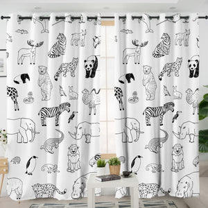 Multi Cute Line Art Animals SWKL5492 - 2 Panel Curtains