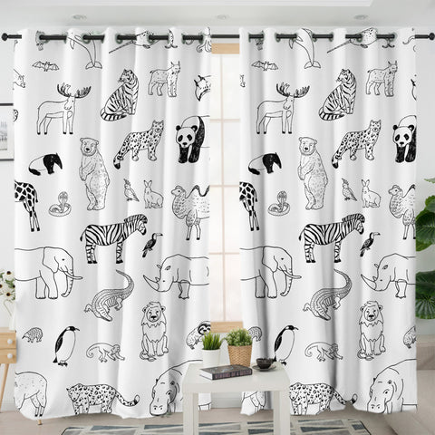 Image of Multi Cute Line Art Animals SWKL5492 - 2 Panel Curtains