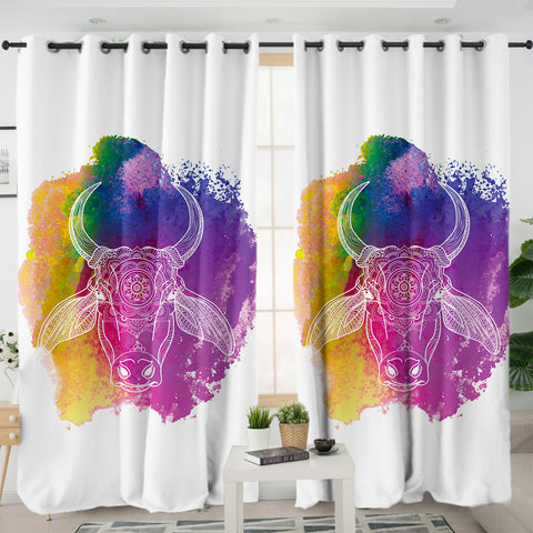Image of Colorful Splatter Mandala Buffalo White Line SWKL5497 - 2 Panel Curtains