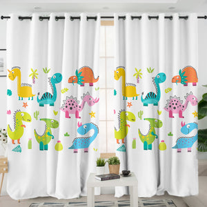 Cute Colorful Dinosaurs SWKL5502 - 2 Panel Curtains