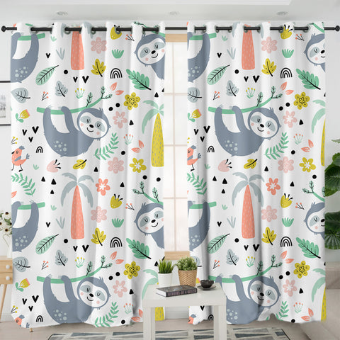 Image of Cute Sloth Colorful Theme SWKL5503 - 2 Panel Curtains