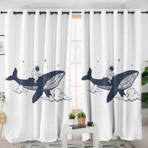 Image of Astronaut Riding Big Whale SWKL5504 - 2 Panel Curtains