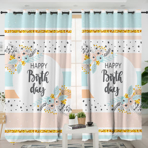 Happy Birthday Floral Pastel Stripes SWKL5596 - 2 Panel Curtains