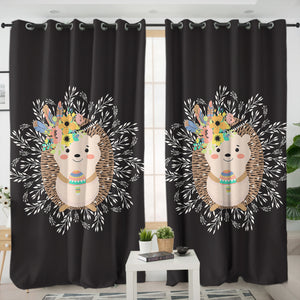 Cute Floral Pastel Hedgehog SWKL5597 - 2 Panel Curtains