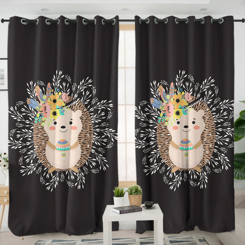 Image of Cute Floral Pastel Hedgehog SWKL5597 - 2 Panel Curtains