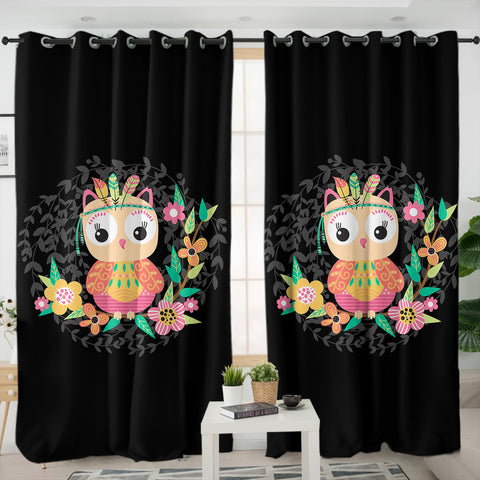 Image of Cute Floral Pastel Owl SWKL5598 - 2 Panel Curtains