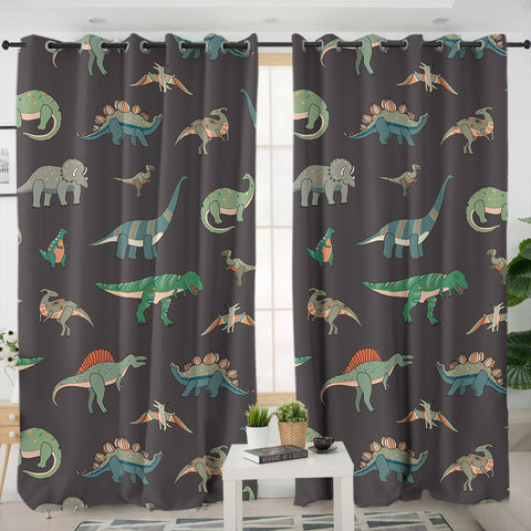 Image of Collection Of Dinosaurs Dark Grey Theme SWKL5599 - 2 Panel Curtains