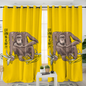 Eat Banana & Be Happy - Monkey Yellow Theme SWKL5600 - 2 Panel Curtains