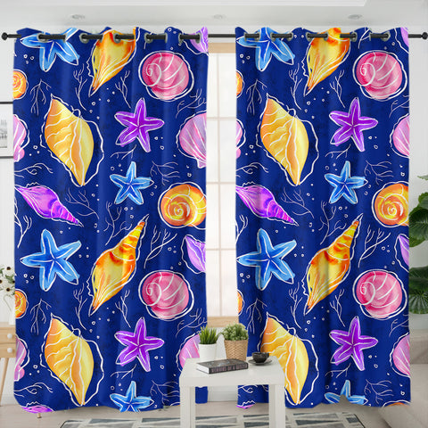 Image of Submarine Creatures White Line SWKL5602 - 2 Panel Curtains