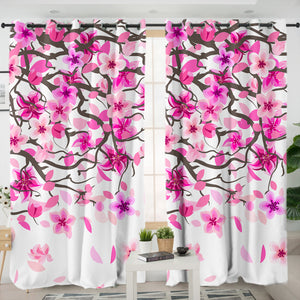 Sakura Flower White Theme SWKL5604 - 2 Panel Curtains