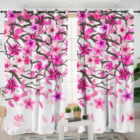 Image of Sakura Flower White Theme SWKL5604 - 2 Panel Curtains