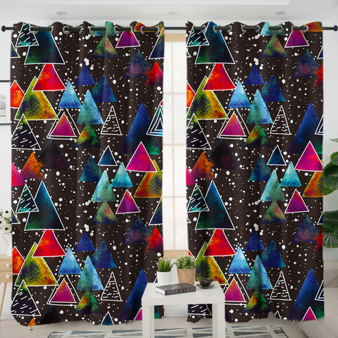 Image of Multi Galaxy Triangles White Outline SWKL5605 - 2 Panel Curtains