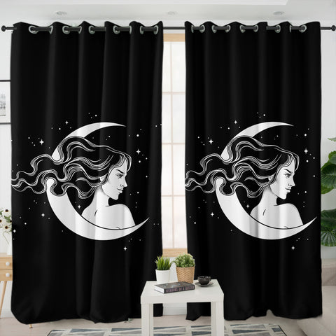 Image of B&W Lady & Half Moon SWKL5606 - 2 Panel Curtains