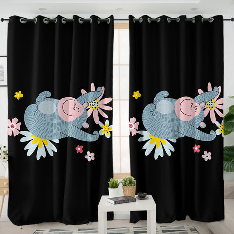 Image of Cute Pastel Color Monkey Sleeping On Flowers SWKL5607 - 2 Panel Curtains