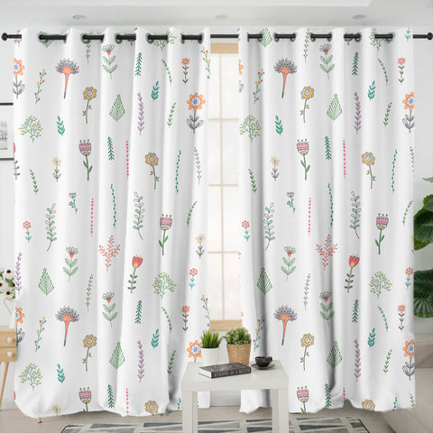 Image of Vintage Flowers White Theme SWKL5610 - 2 Panel Curtains