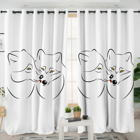Image of Couple Black Line Yellow Eyes Wolves White Theme SWKL5611 - 2 Panel Curtains