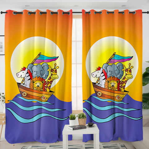 Image of Animals On Boat Under The Sun SWKL5613 - 2 Panel Curtains