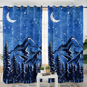Blue Night Black Landscape SWKL5614 - 2 Panel Curtains