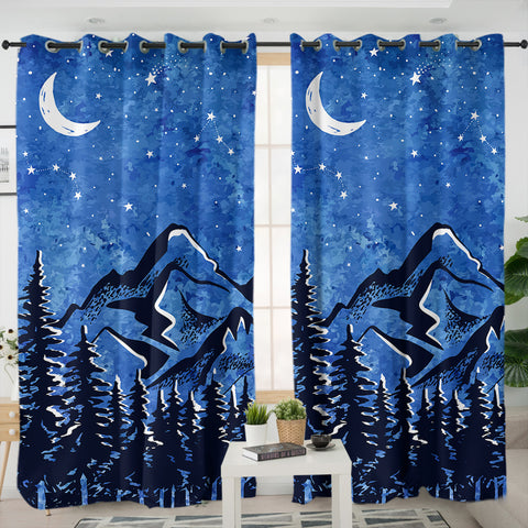 Image of Blue Night Black Landscape SWKL5614 - 2 Panel Curtains