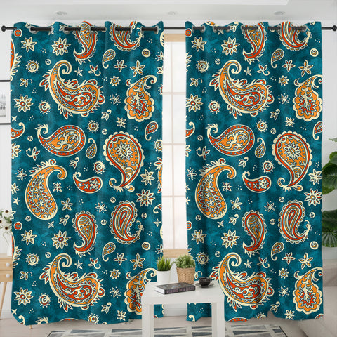 Image of Vintage Brown & Green Bandana Pattern SWKL5617 - 2 Panel Curtains