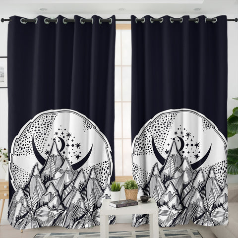 Image of B&W Sunset Forest & Mountain SWKL5618 - 2 Panel Curtains