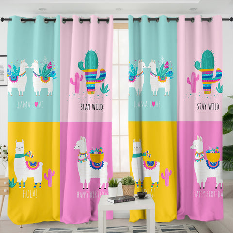Image of Cute Shades Of Llama Pastel Theme SWKL5621 - 2 Panel Curtains