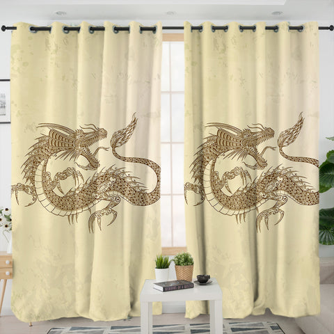 Image of Asian Dragon Earth Tone SWKL5623 - 2 Panel Curtains