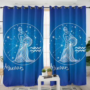 Aquarius Sign Blue Theme SWKL6108 - 2 Panel Curtains