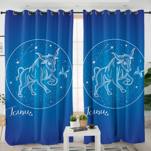 Taurus Sign Blue Theme SWKL6112 - 2 Panel Curtains