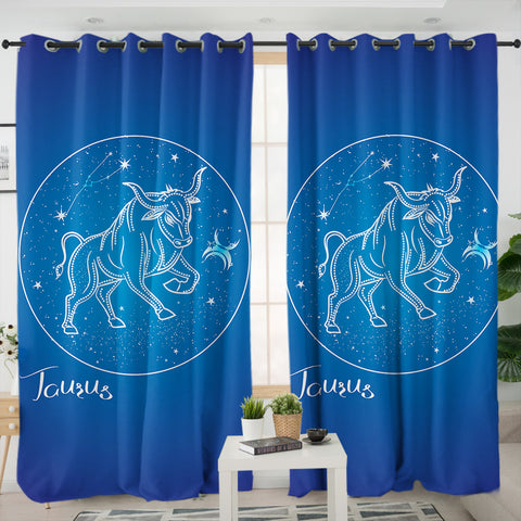 Image of Taurus Sign Blue Theme SWKL6112 - 2 Panel Curtains