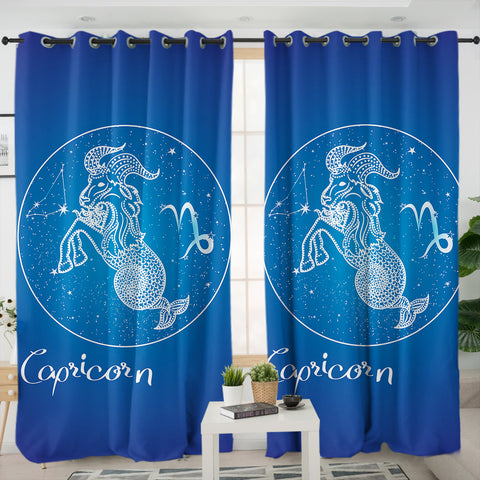 Image of Capricorn Sign Blue Theme SWKL6113 - 2 Panel Curtains