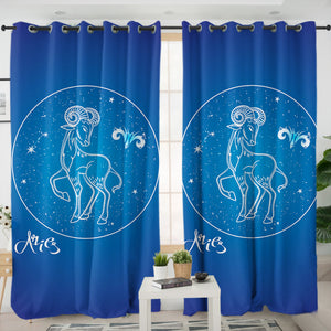 Aries Sign Blue Theme SWKL6114 - 2 Panel Curtains