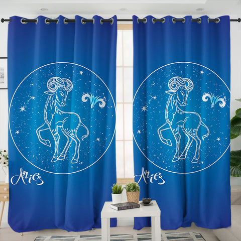 Image of Aries Sign Blue Theme SWKL6114 - 2 Panel Curtains