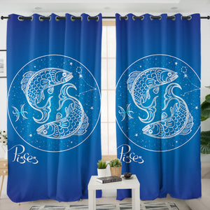 Pisces Sign Blue Theme SWKL6115 - 2 Panel Curtains