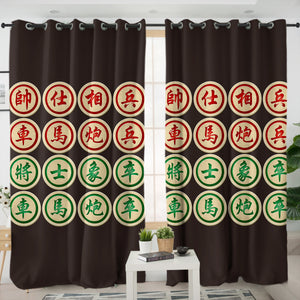 Chiness Check Xiangqi Black Theme SWKL6116 - 2 Panel Curtains