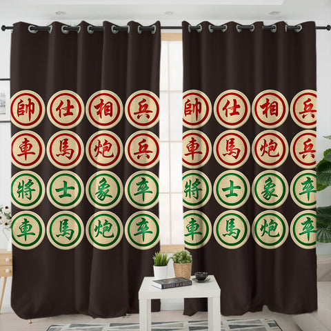 Image of Chiness Check Xiangqi Black Theme SWKL6116 - 2 Panel Curtains
