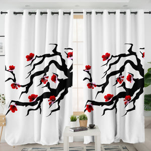 B&W Red Flower Plant SWKL6117 - 2 Panel Curtains