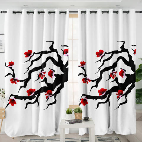 Image of B&W Red Flower Plant SWKL6117 - 2 Panel Curtains
