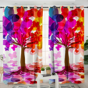Colorful Butterfly Pattern Tree SWKL6118 - 2 Panel Curtains