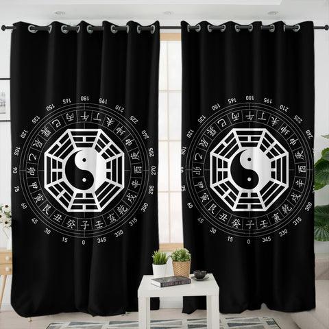 Image of B&W Yin Yang Zodiac Sign SWKL6120 - 2 Panel Curtains