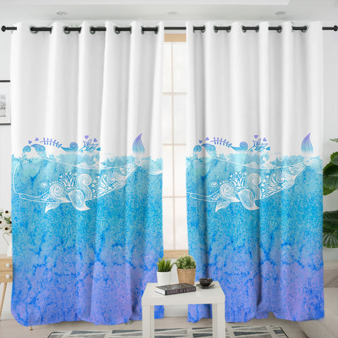 Image of Light Blue Mandala Fishing Theme SWKL6124 - 2 Panel Curtains