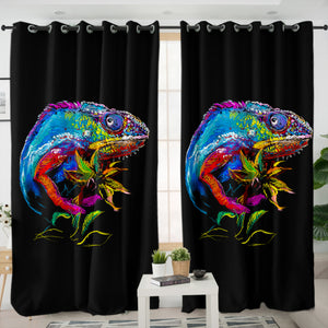 Colorful Iguana Black Theme SWKL6125 - 2 Panel Curtains