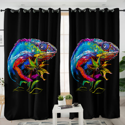 Image of Colorful Iguana Black Theme SWKL6125 - 2 Panel Curtains