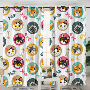Collection Of Colorful Cute Cat Faces SWKL6126 - 2 Panel Curtains