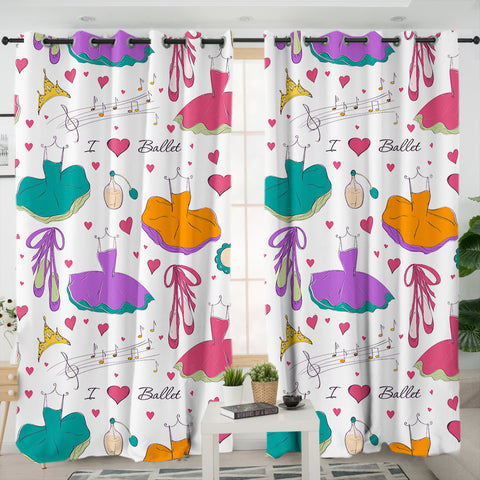 Image of Colorful Ballet Dress & Heart SWKL6128 - 2 Panel Curtains