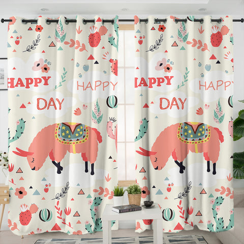 Image of Happy Day Pink Llama SWKL6198 - 2 Panel Curtains